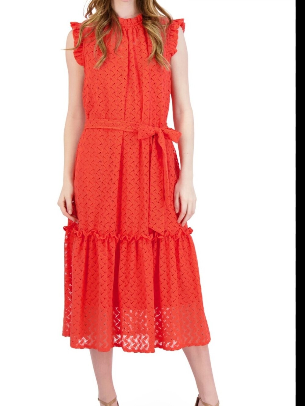 JULIA JORDAN Sleeveless Ruffled Floral Lace Midi Dress, 12 NWT NEW